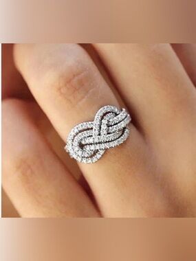 Micro paved CZ sparkly ring Knot Sterling Silver 925 Size 6 New